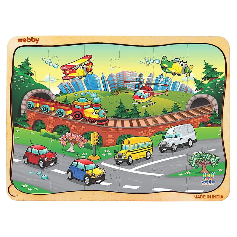 Webby Funny Vehicles Wooden Jigsaw Puzzle, 24pcs, Multicolor