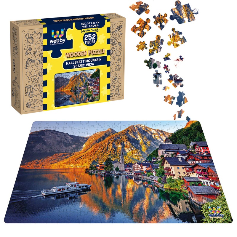 Webby Hallstatt Mountain Scenic View Wooden Jigsaw Puzzle, 252 pieces
