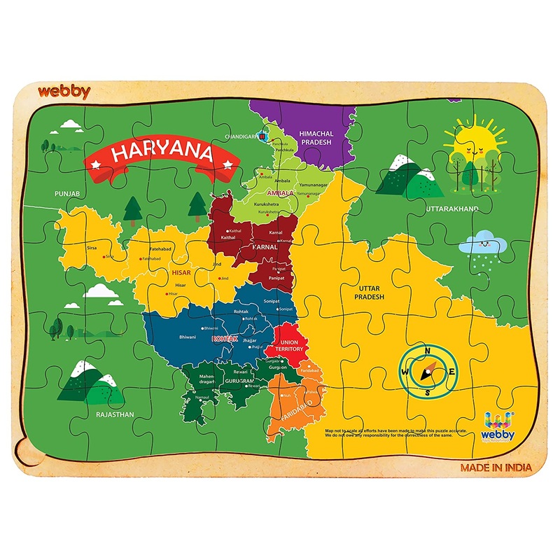 Webby Haryana Map Wooden Floor Puzzle, 40 Pcs