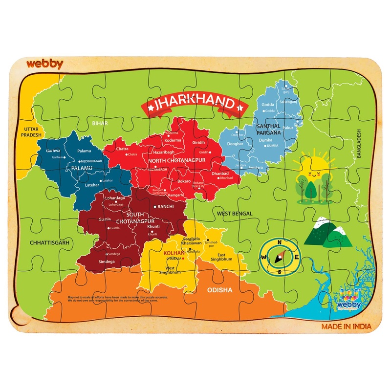 Webby Jharkhand Map Wooden Floor Puzzle, 40 Pcs