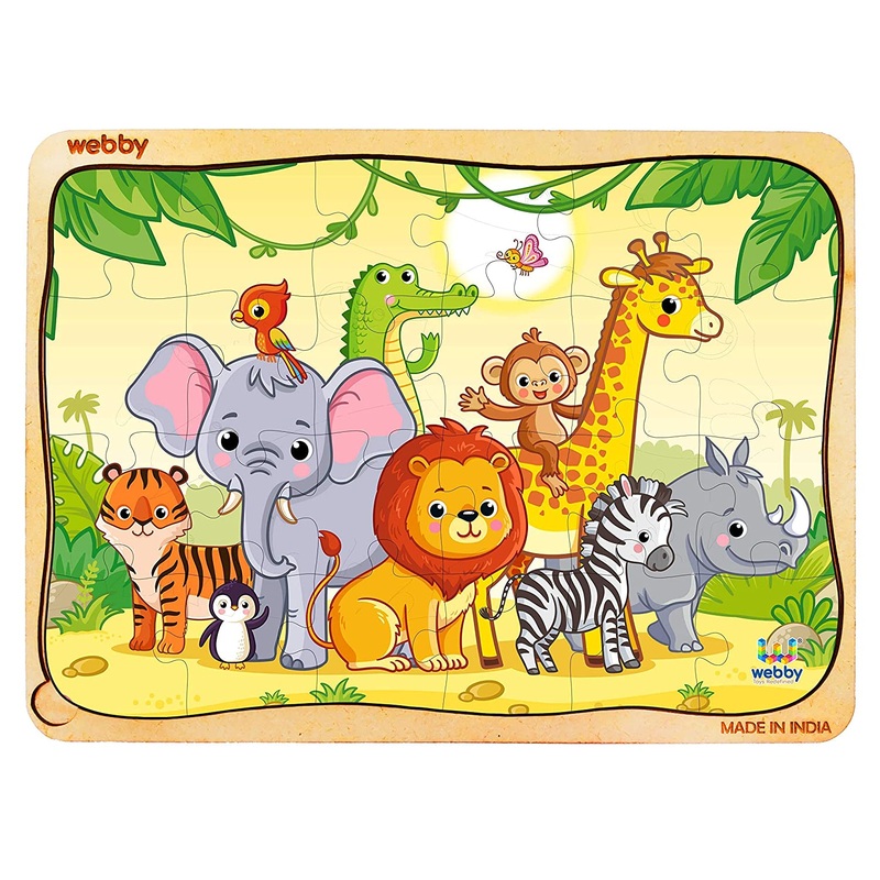Webby Jungle Safari Wooden Jigsaw Puzzle, 24pcs, Multicolor