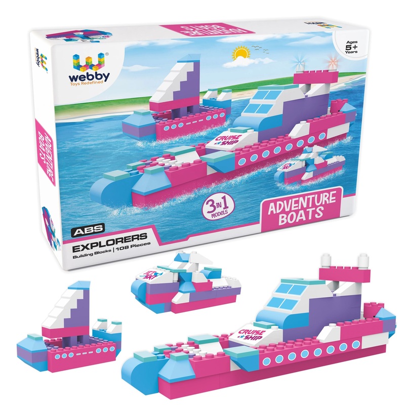 Webby 3 in 1 Adventure Boats ABS Building Blocks Kit (108 Pcs)