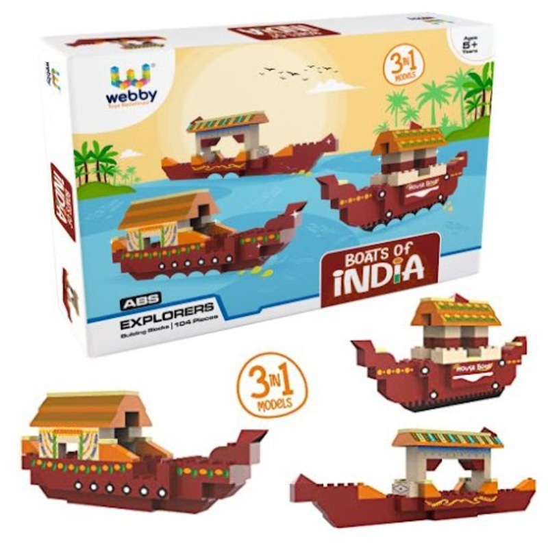 Webby 3 in 1 Boats of India ABS Building Blocks Kit, (104 Pcs)