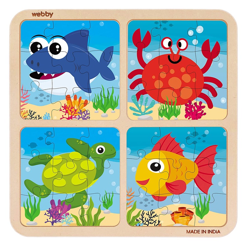 Webby 4 in 1 Sea Creatures Wooden Puzzle Toy, 36 Pcs
