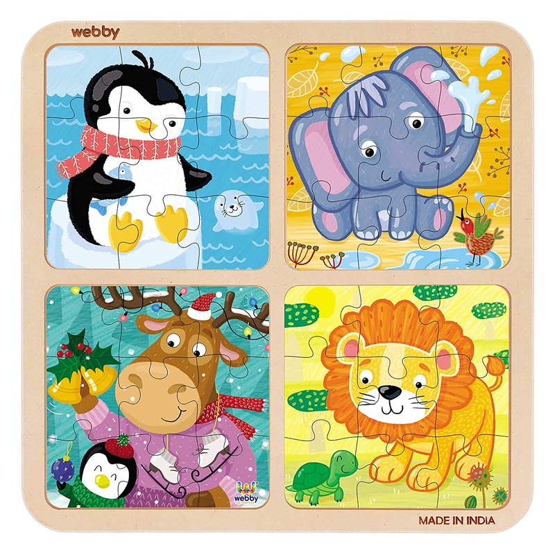 Webby 4 in 1 Wooden Animal Puzzle Toy, 36 Pcs