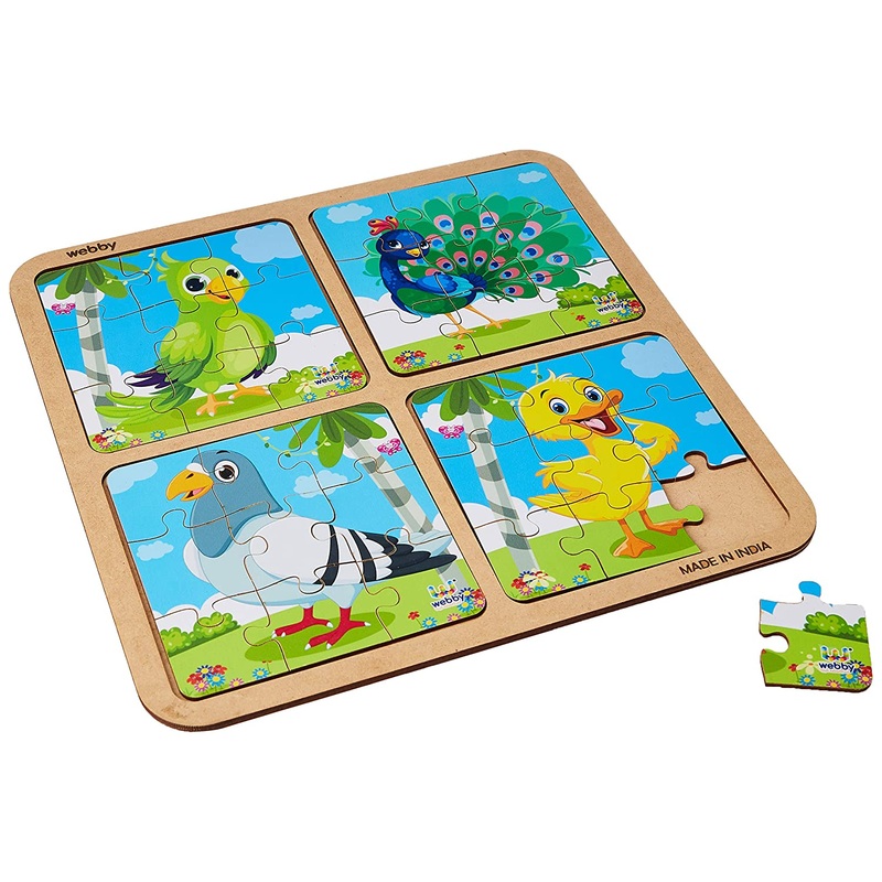 Webby 4 in 1 Wooden Birds Puzzle Toy, 36 Pcs