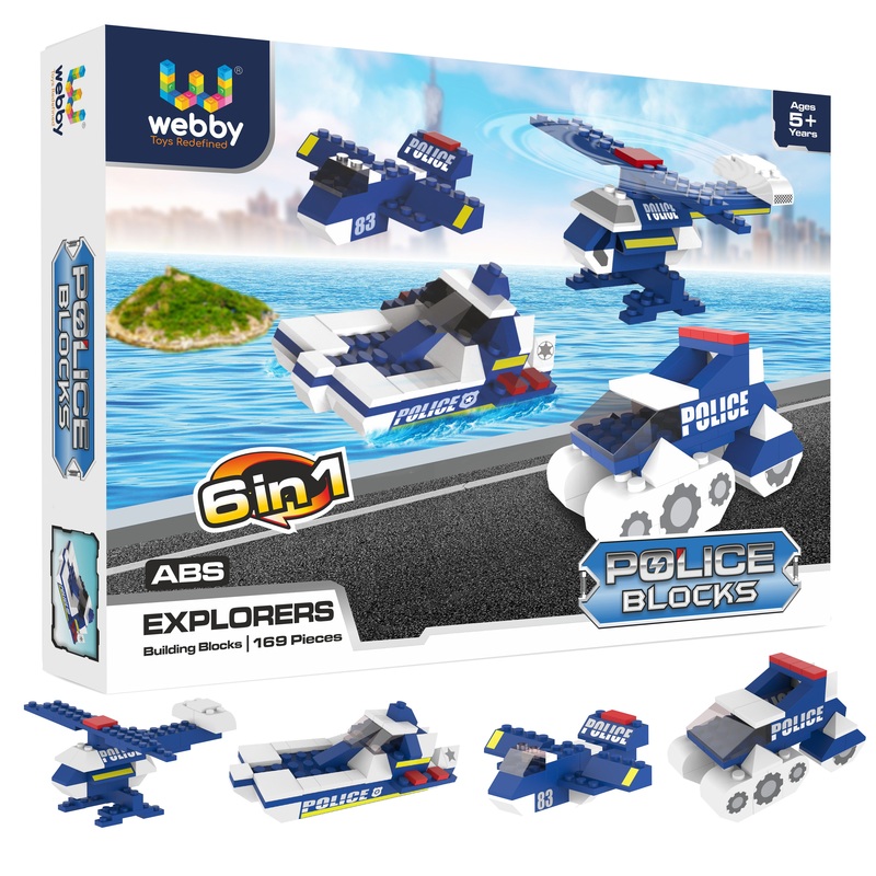 Webby 6 in 1 Police ABS Building Blocks Kit, 169 Pcs