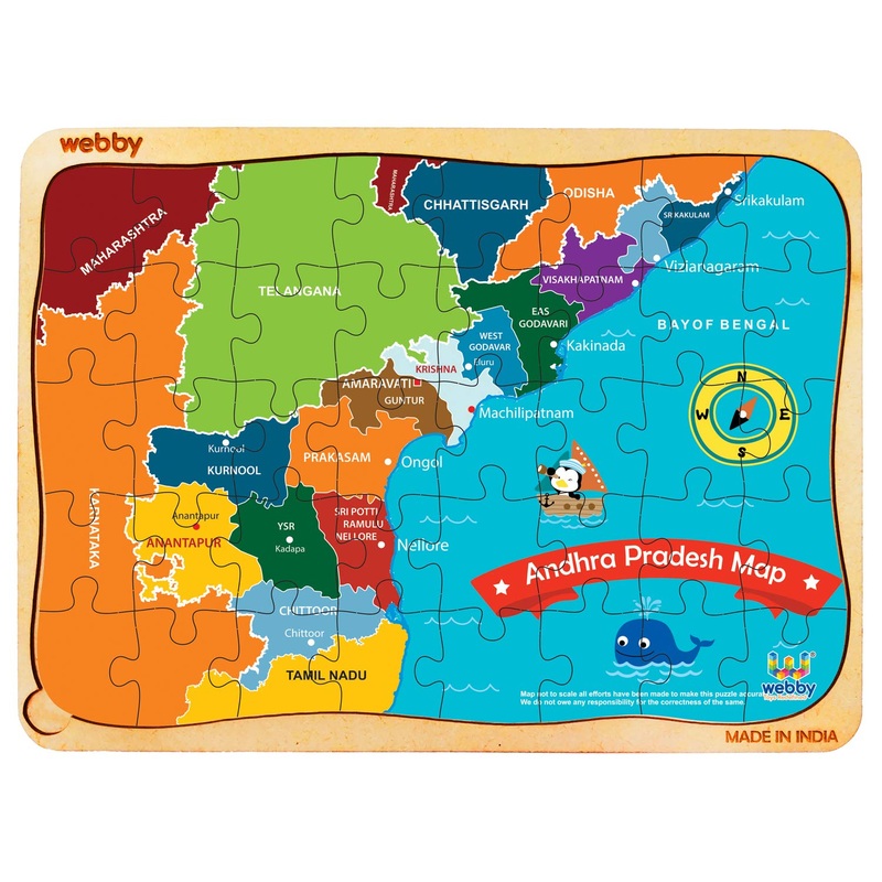 Webby Andhra Pradesh Map Wooden Floor Puzzle, 40 Pcs