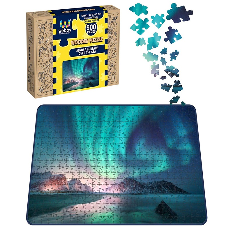 Webby Aurora Borealis Over The Sea Wooden Jigsaw Puzzle, 500 pieces