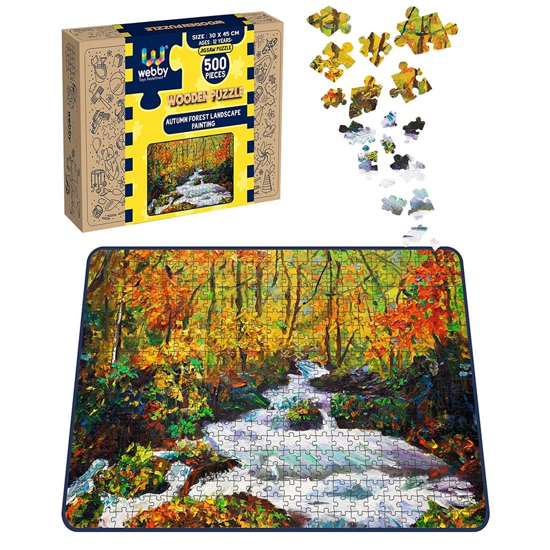 Webby Autumn Forest Landscape/Painting Wooden Jigsaw Puzzle, 500 pieces