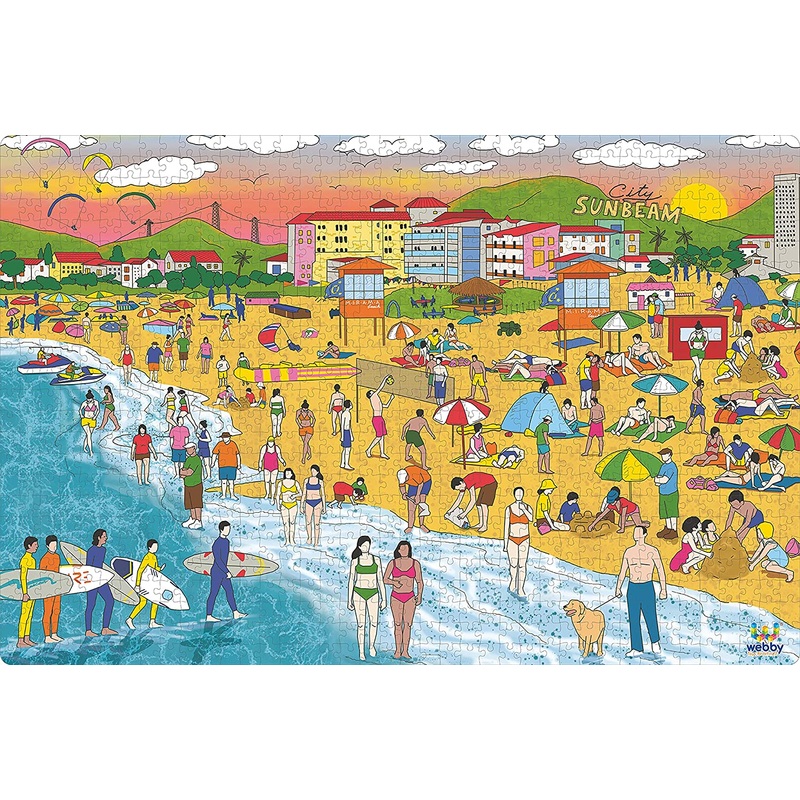 Webby Beach Illustration Wooden Jigsaw Puzzle, 1000 Pieces
