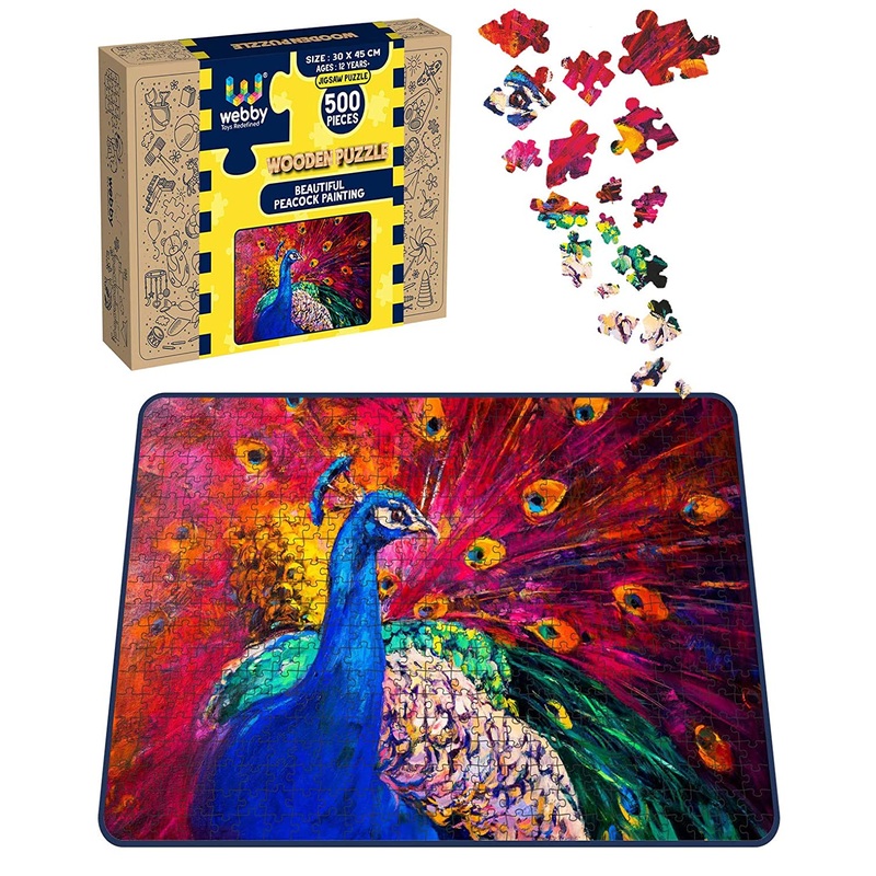 Webby Beautiful Peacock Painting Wooden Jigsaw Puzzle, 500 pieces