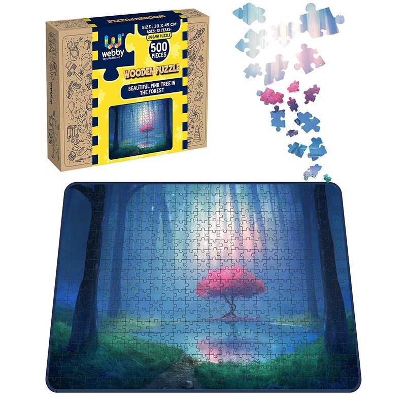 Webby Beautiful Pink Tree in the Forest Wooden Jigsaw Puzzle, 500 pieces