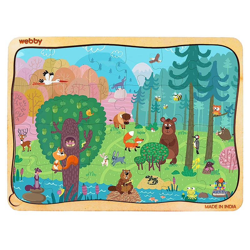 Webby Cartoon Jungle Wooden Jigsaw Puzzle, 24pcs, Multicolor