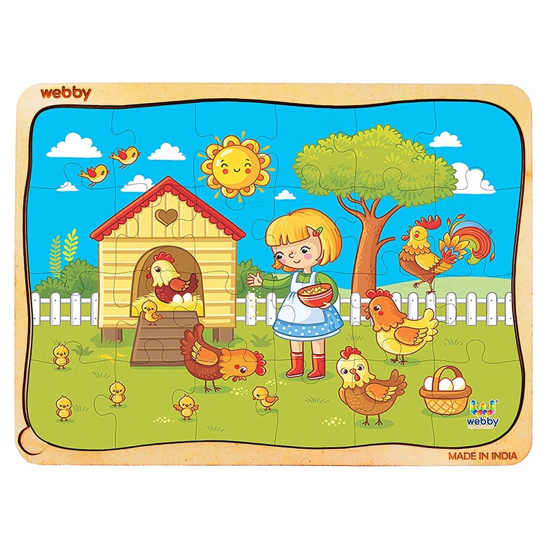 Webby Chicken Coop Wooden Jigsaw Puzzle, 24pcs, Multicolor