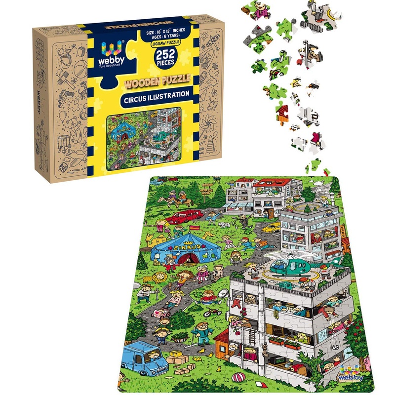 Webby Circus Illustration Wooden Jigsaw Puzzle, 252 pieces