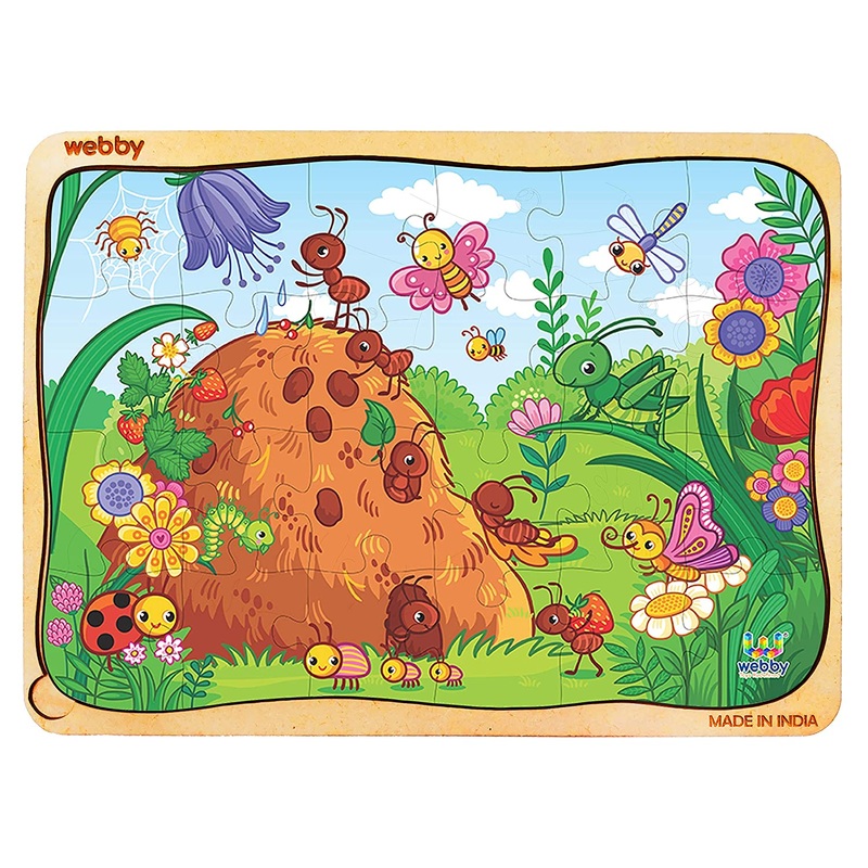 Webby Colourful Bugs Wooden Jigsaw Puzzle, 24pcs, Multicolor