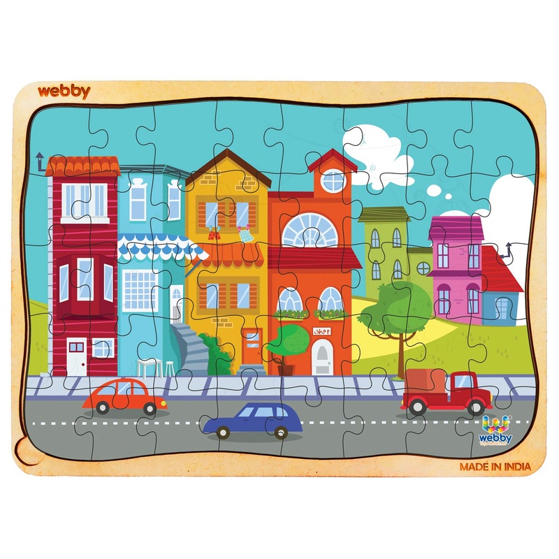 Webby Colourful City Wooden Floor Puzzle, 40 Pcs