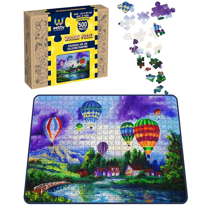 Webby Colourful Hot Air Balloons Painting Wooden Jigsaw Puzzle, 500 pieces