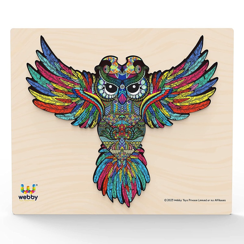 Webby Colourful Jigsaw Owl Shaped Puzzle with Tray (2824) cm, 100 Pcs