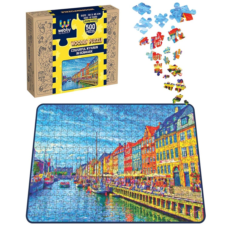 Webby Colourful Nyhavn in Denmark Wooden Jigsaw Puzzle, 500 pieces