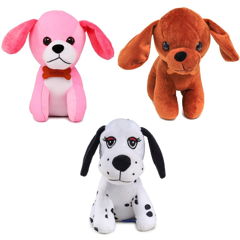 Webby Combo of 3 Plush (White Dalmatian, Pink and Brownie Dog) Soft Toys, Teddy Bear for Kids