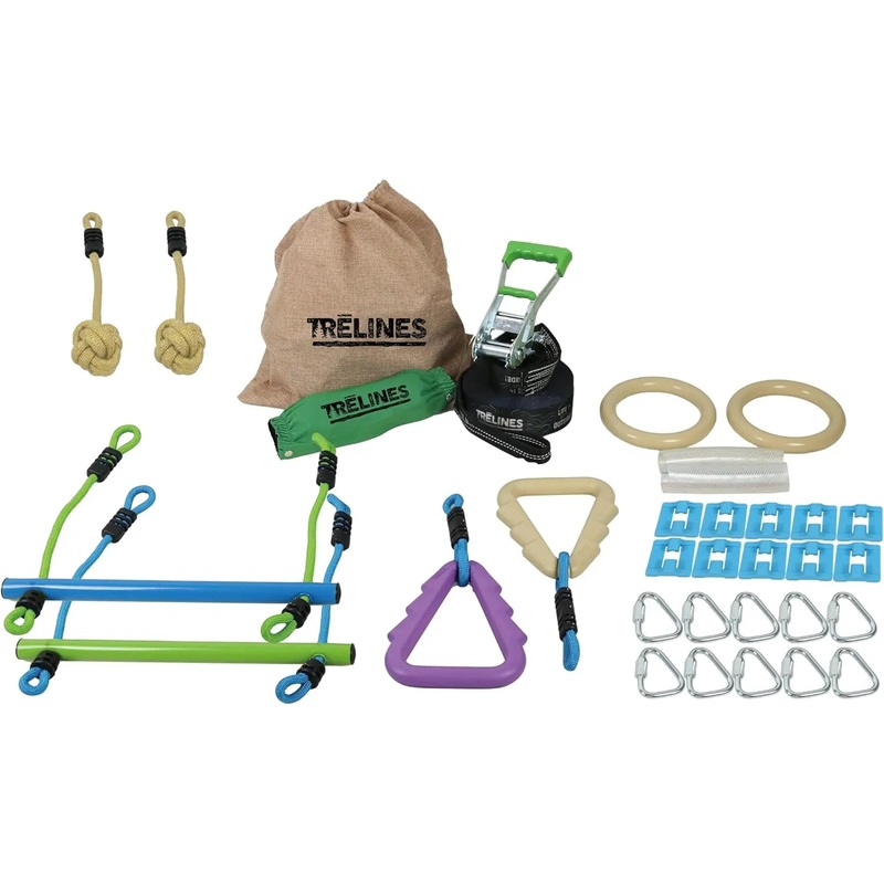 Trelines Ninja Warrior Obstacle Course for Kids, Most Attractive Lines and Gear for Backyard - 8 Ninja Obstacles - Monkey Bars, Gym Rings, Tree Rings, Fists. Great for Girls & Boys 5+ Get Outside