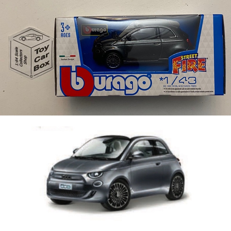 BBURAGO 1/43 - 2021 Fiat 500e Hatch (Grey - Street Fire - Boxed) E04g
