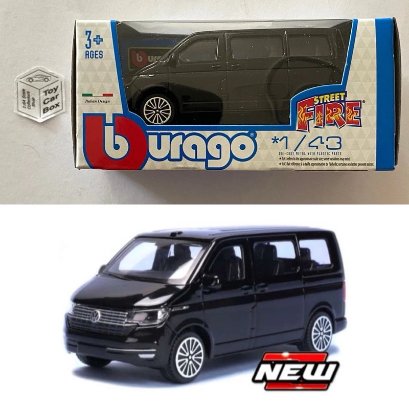BBURAGO 1/43 - 2020 Volkswagen VW T6.1 Transporter (Black - Street Fire) E04g