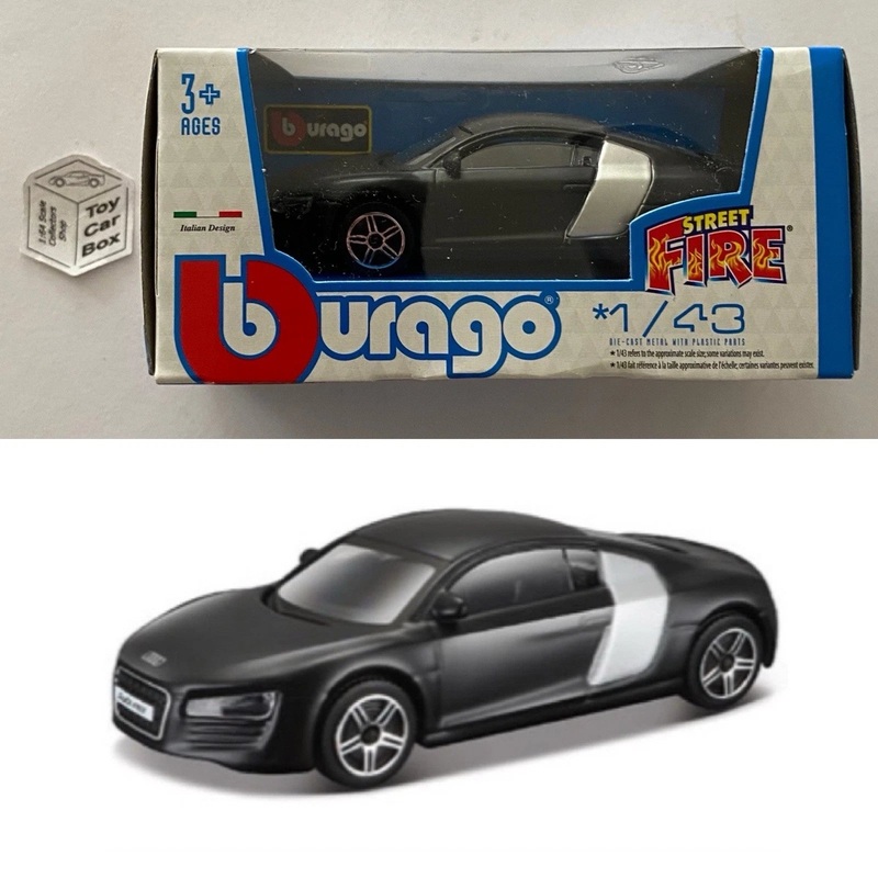 BBURAGO 1/43 - Audi R8 Coupe (Black - Street Fire - Boxed) E04g