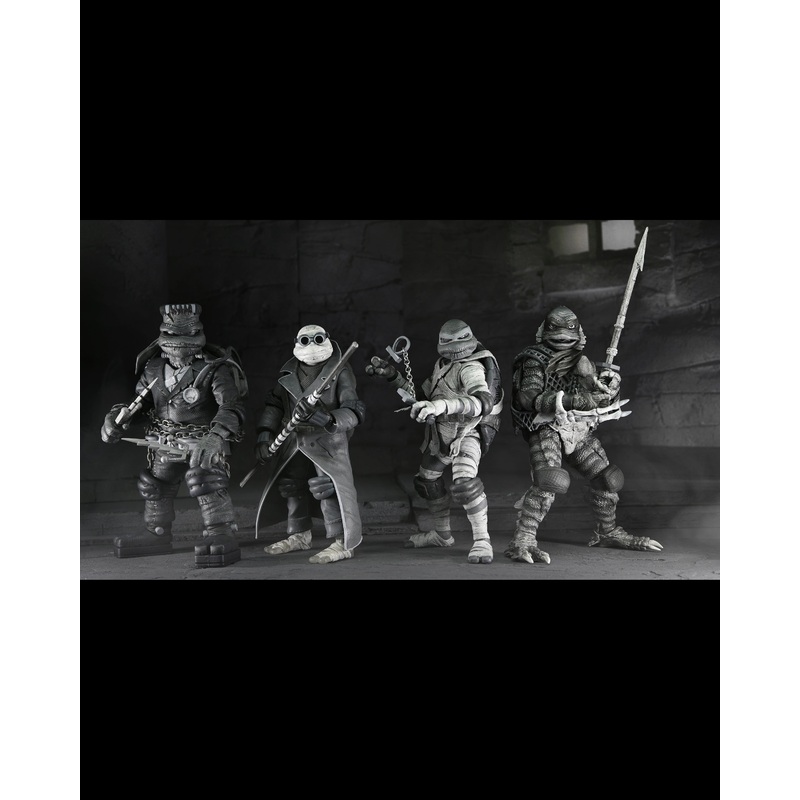 Universal Monsters x Teenage Mutant Ninja Turtles  Black & White Turtles 7 Scale Action Figure 4-Pack