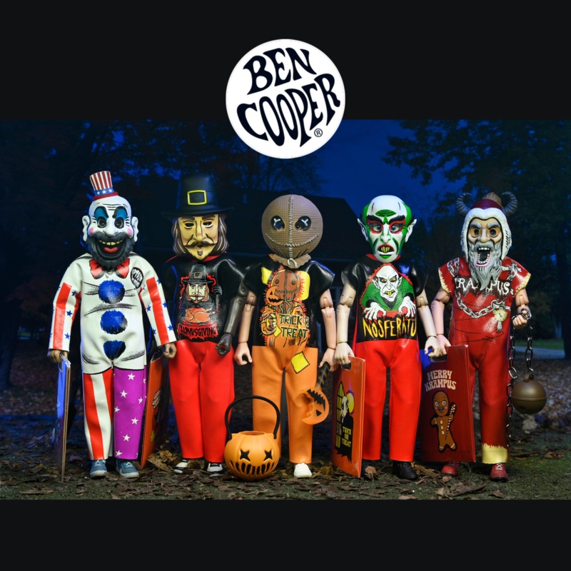 Ben Cooper Costume Kids Collection  Series 4 - Bundle of 5 Costumed Action Figures - Count Orlok, Captain Spaulding, Trick 'r Treat Sam, John Carver, Krampus