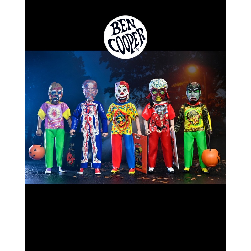Ben Cooper Costume Kids Collection - Series 6 Costumed Action Figure Bundle (Clown, Metaluna Mutant, Spooky Monster, Visible Man, Wolfman)
