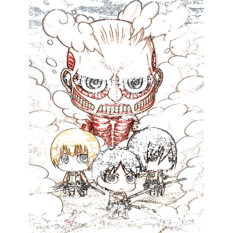 YA3D0002 Attack On Titan Chibi Clouds 3D Lenticular Wall Art Poster