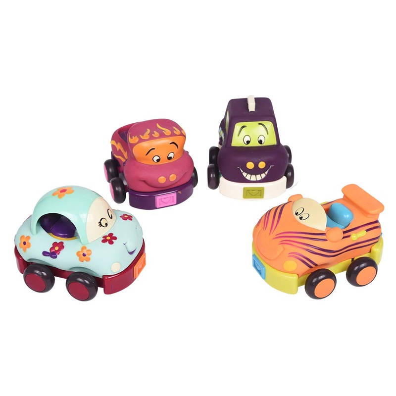 B. toys  Wheeee-ls  Soft Pull-Back Funny Vehicles - Baby Toy Play Set of 4 Vehicles