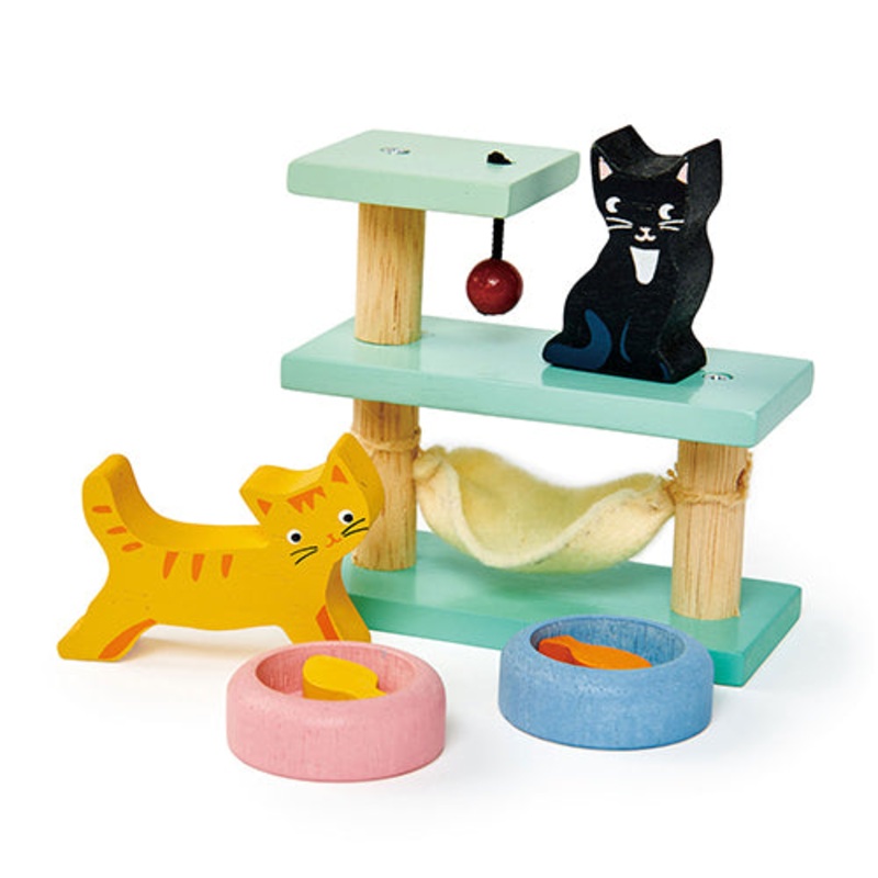 Tender Leaf Wooden Dollhouse Funiture Pet Cat Set Accesories