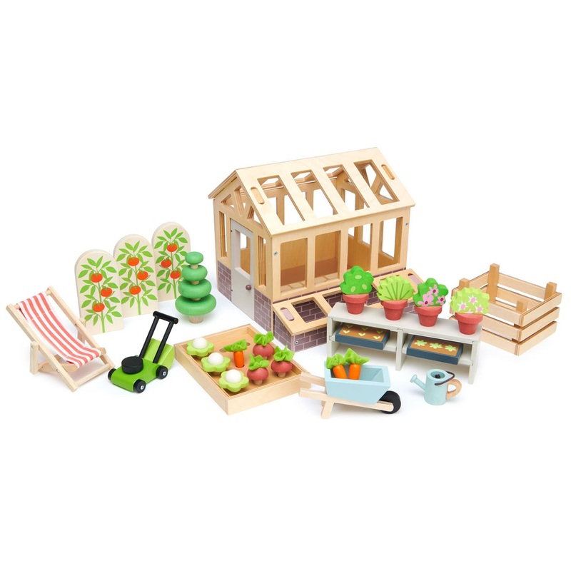 Tender Leaf Wooden Dollhouse Furniture Greenhouse And Garden Set