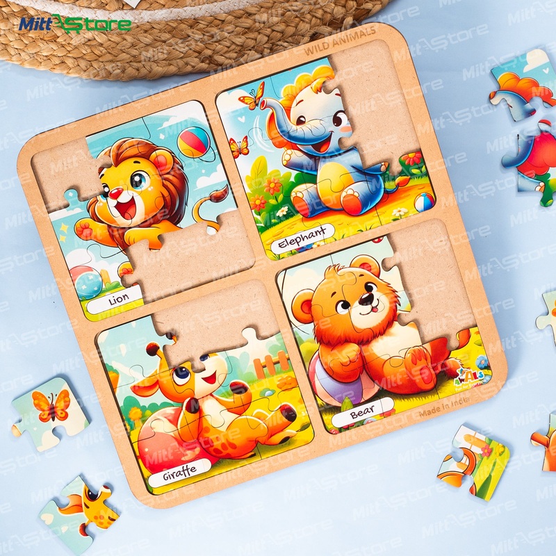Wild Animals Wooden Puzzle Board  Meet the Jungle Buddies