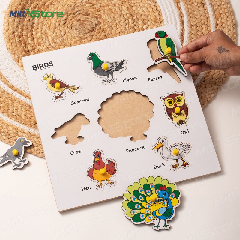 Wooden Learning Birds Puzzle Board for Kids  Fun & Educational Play