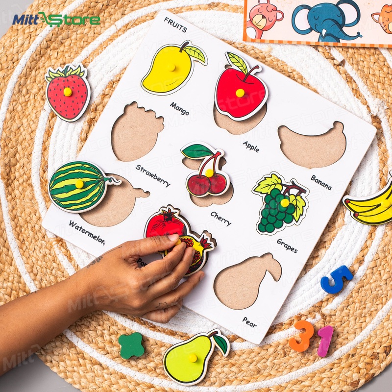 Wooden Learning Fruits Puzzle Board for Kids  Fun & Educational Play