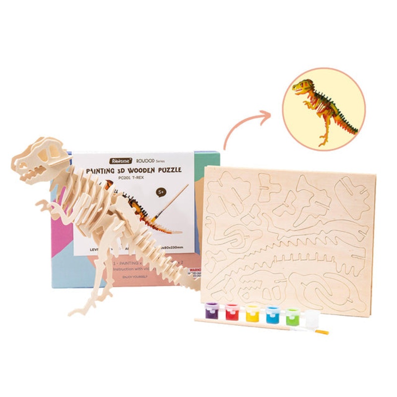 Wooden Puzzle with Paint Kit: T - Rex