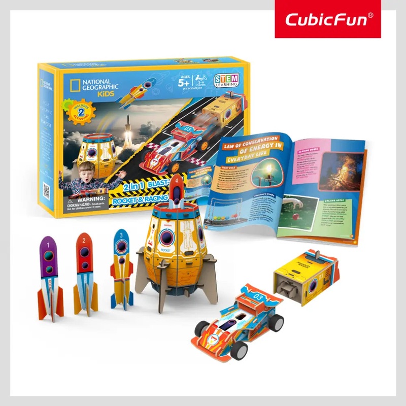 NGEO 3D Puzzle 2in1 Blast-Off Rocket & Racing Car 59pcs