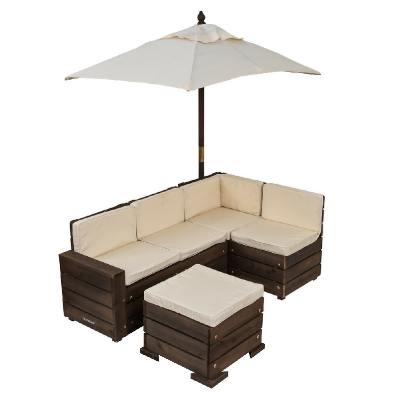 Kidkraft Outdoor Sectional Ottoman & Umbrella Set- Bear Brown & Beige