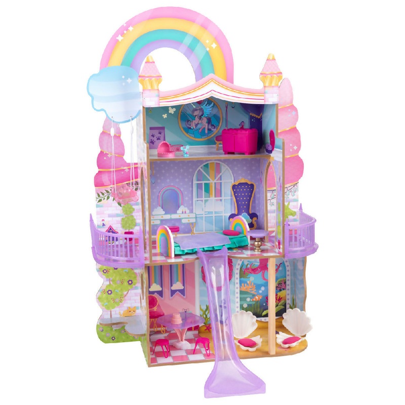 Kidkraft Rainbow Dreamers Unicorn Mermaid Dollhouse with EZ Kraft Assembly