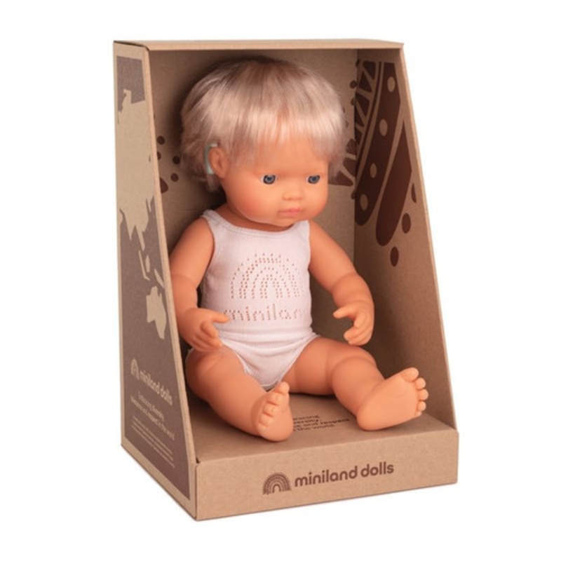 "Miniland Doll 38cm - Caucasian Girl with Hearing Impairment Baby Doll"