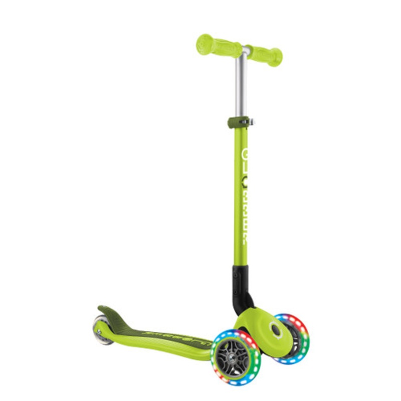 "Globber PRIMO FOLDABLE LIGHTS: 3 Wheel Scooter - Lime Green"
