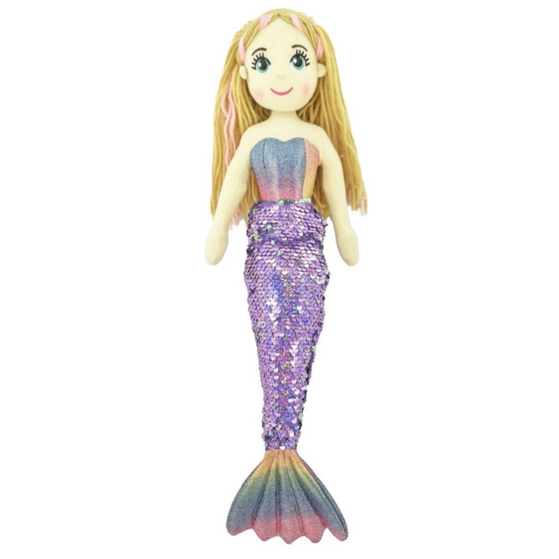 "Cotton Candy - 45cm Mermaid ADELE Flip Sequin Purple Rainbow with Sequin Tail"