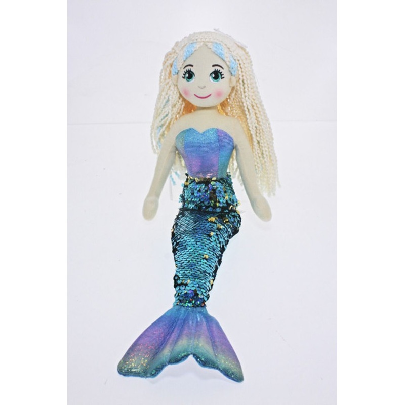 "Cotton Candy - 45cm LANA Blue/Gold Multi Flip Sequined Tail Mermaid"