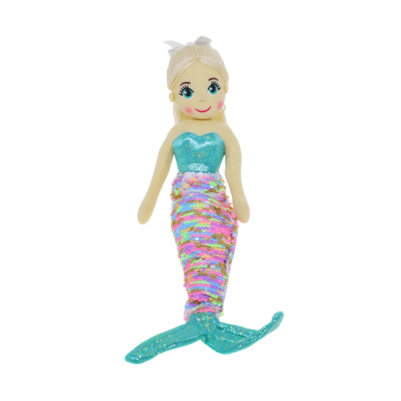 "Cotton Candy - 45cm ALICE Teal/Rainbow Flip Sequinned Tail Mermaid"