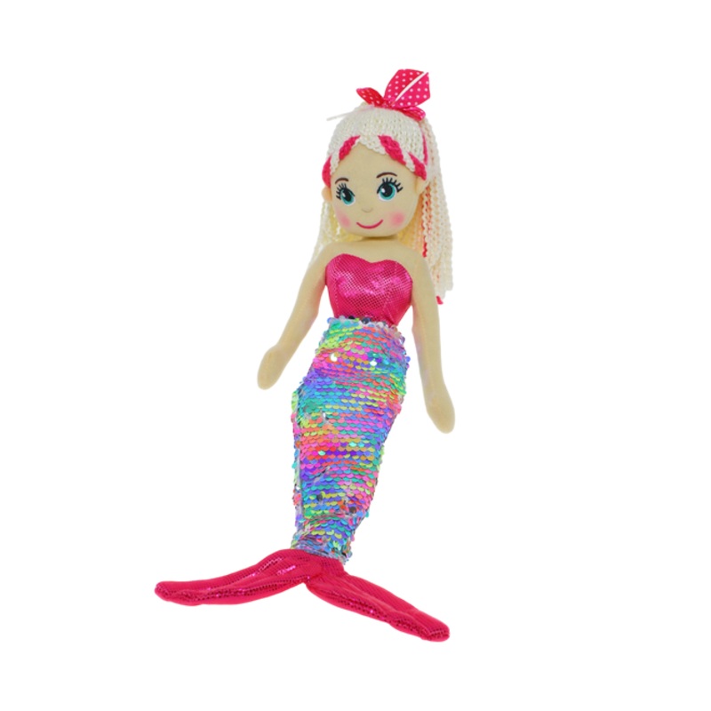 "Cotton Candy - 45cm ISABELLA Pink/Rainbow Flip Sequinned Tail Mermaid"